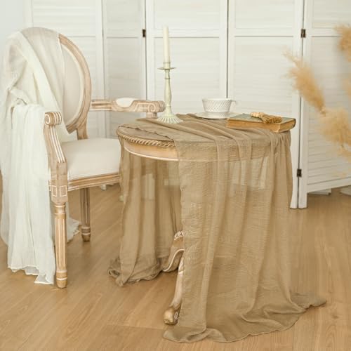 120 Inch Sand Boho Cheesecloth Gauze Wedding Table Runner - Seasonal Decor
