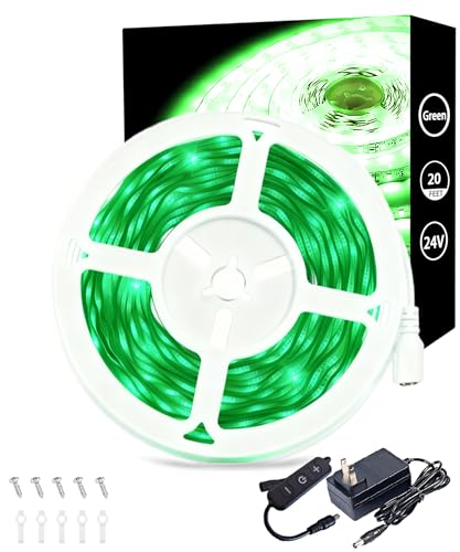 20 FT Green LED Rope Lights - Indoor DIY Cuttable Strip for Room Bathroom Kitchen