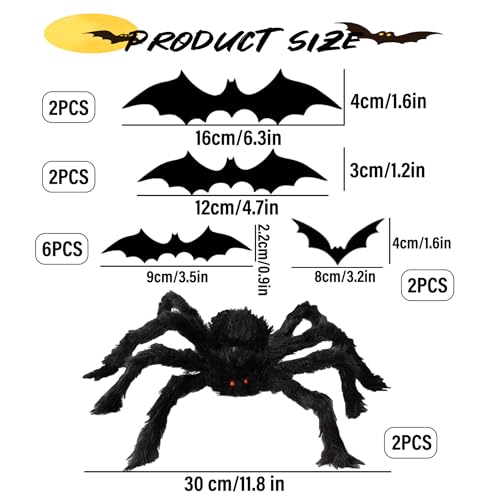 Halloween Spider and Bat Decorations Set - 14 Pcs Spooky Wall & Table Decor for Party & Home