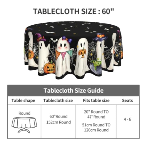 White Bat Ghost 60 Inch Water-Resistant Halloween Round Tablecloth - Reusable Decor