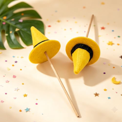 24 Yellow Felt Top Hat Cupcake Toppers - Party & Celebration Decorations