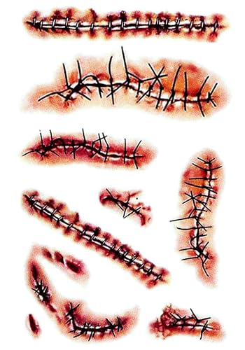 Halloween Chucky Costume Scar Tattoos Set - 10 Waterproof 3D Wound Stickers for Cosplay & Parties