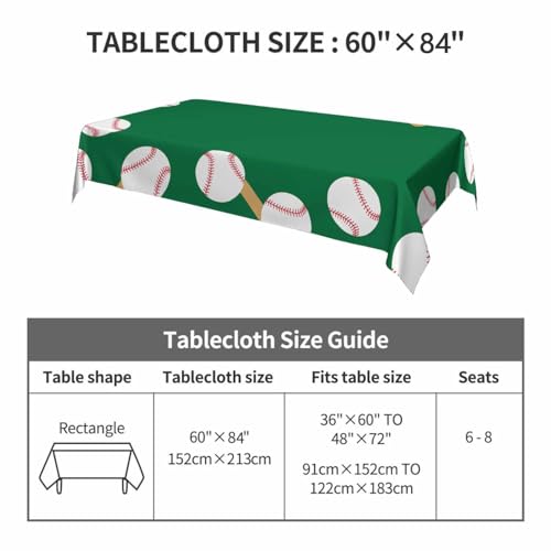 Baseball Balls and Bats Tablecloth 60x84 Inch Rectangular Party Decor - White Red Brown
