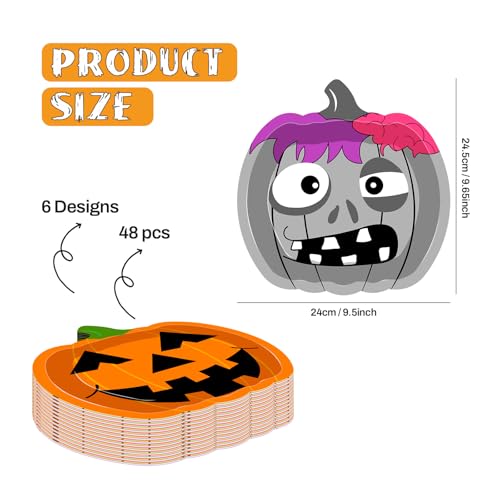 48 Pack Halloween Paper Plates - 9 Inch Colorful Disposable Tableware Set