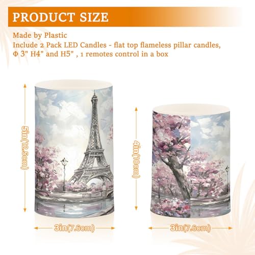 ALAZA Paris Eiffel Tower Flickering Flameless Candles Set of 2 with Remote Timer - Indoor & Outdoor Decor