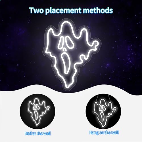 Ghost Neon Sign - Dimmable LED Wall Light for Halloween Party & Room Decor - Ghost Face