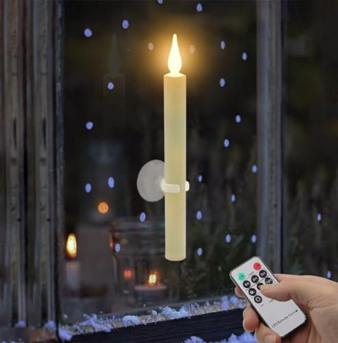9-Pack Flameless Window Candles with Magnetic Bases & Suction Cups - Realistic Flicker