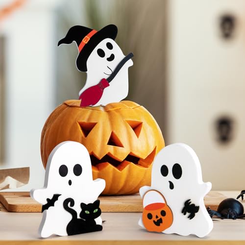 Halloween Ghost Decorations Set - Wooden Tiered Tray Indoor Home Decor