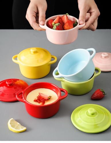 7 OZ Pink Ceramic Candy Bowl with Lid - Small Snack Fruit Dish