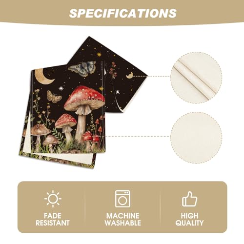 Autumn Mushroom Moon and Moth Table Runner - Seasonal Kitchen Decor 13x72 Inch