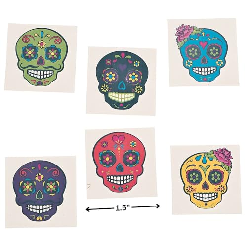 Temporary Tattoos Halloween Sugar Skull Set - Fun Express, 72 Pieces