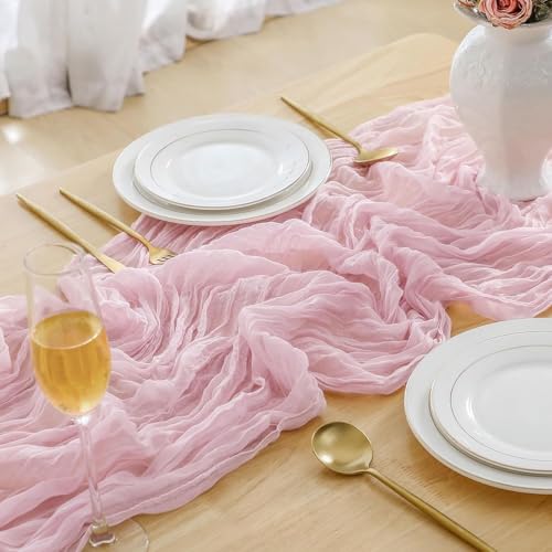 Pink Cheesecloth Table Runner 10Ft Rustic Boho Wedding Party Decor