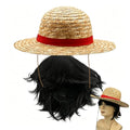 Straw Hat and Wig Set for Halloween Cosplay Beach Costume Accessories