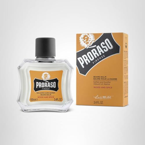 Proraso Wood and Spice Beard Balm - Moisturizing Cedarwood & Vanilla Condition Beards & Soften New Beard Growth - Leave In Facial Hair Conditioner for Men - 3.4oz