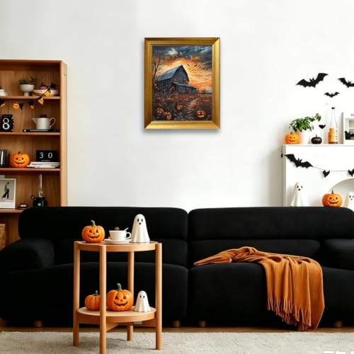Haunted Barn Halloween Wall Art - Gothic Canvas Print with Sunset Sky - 16x20in Ready to Hang - Variation: Haunted Barn Scene with Sunset