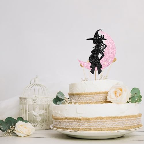 Pink & Black Witch Cake Topper Baby Shower Celebration Decoration