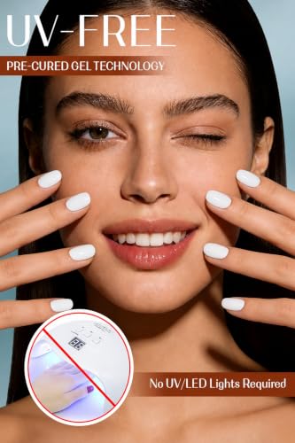 RIVÉHOM Gel Nail Strips 44Pcs - White No UV Needed, Long Lasting & Chip Resistant