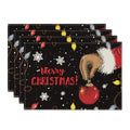 Christmas Placemats Set of 4 - Black 12x18 Inch Holiday Table Mats for Party & Kitchen Decor - Variation: Rectangular 4 Pcs