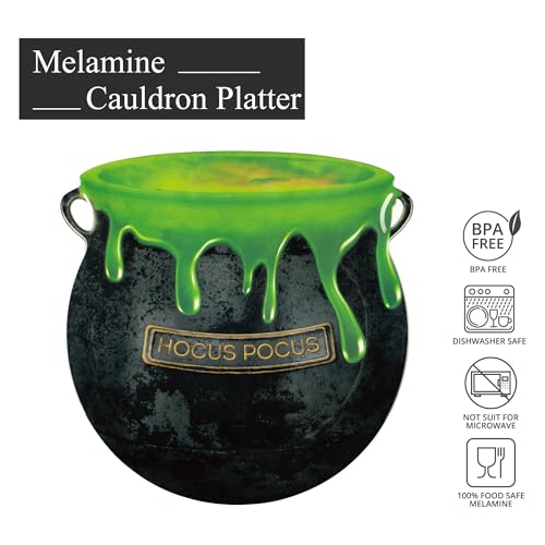 UP Cauldron Shaped Melamine Serving Platter - Halloween Party Tray, Spooky Hocus Pocus Design, 16 Inch, Black - Variation of Cauldron