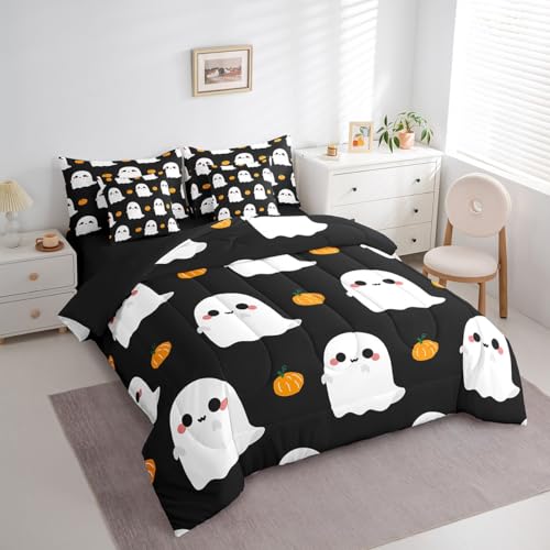 Cartoon Ghost Queen Comforter Set 7 Piece Halloween Bedding with Sheets - Multi 13