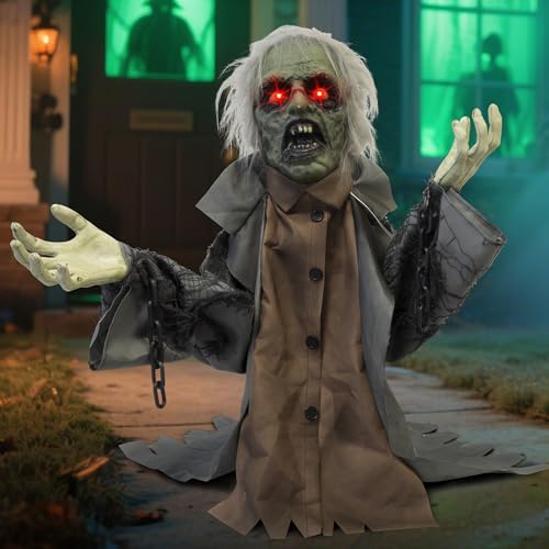 Halloween Animatronic Zombie Decoration with Sound Activation - Groundbreaker Prisoner