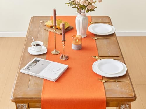Orange Table Runner 16x71 Inch Seasonal Fall Waterproof Kitchen Decor