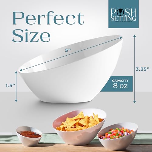 White Angled Plastic Serving Bowls - 8oz Small Set of 5 Disposable Party Tableware