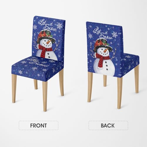 Blue Snowman Christmas Chair Covers Set - 8PCS, Durable Polyester