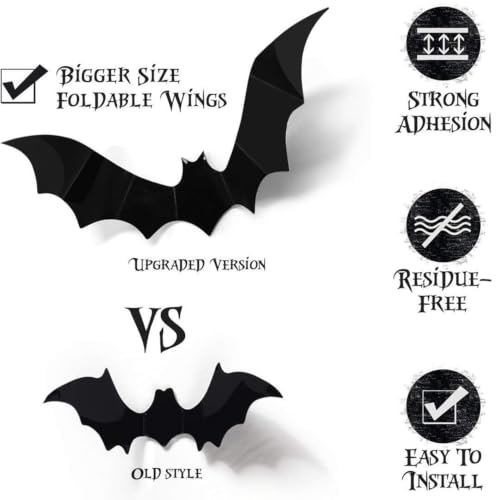 Halloween 3D Wall Stickers - Bats & Spiders Decor Set, Waterproof & Easy to Apply