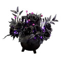Halloween Centerpiece with Purple LED Lights, Black Roses & Skull Hands - 19 Inch