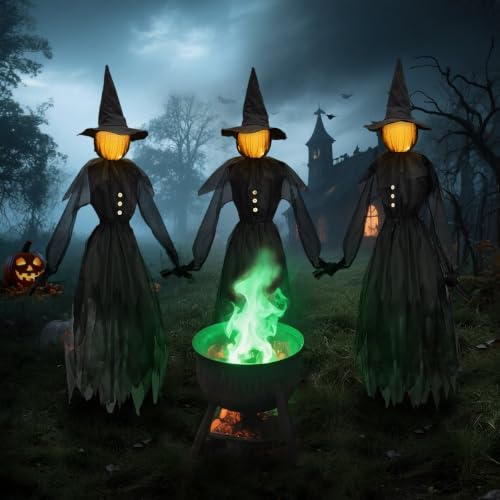 Halloween Decorations Outdoor Glowing Witches Set of 3 - 4.9 Ft Black Halloween Yard Decor
