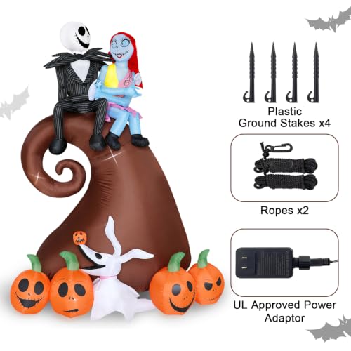 Inflatable Halloween Yard Decoration Skeleton Couple with Pumpkin & LED Lights - 6 Ft Outdoor Blow Up Display