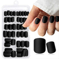 Black Short Square Press On Nails with Glue & Adhesive Tabs - Matte Finish, Reusable