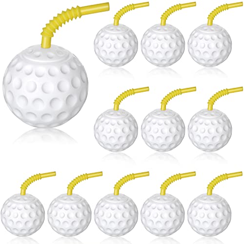 12 Pieces Golf Ball-Shaped Cups with Lids & Straws - 14 oz Party Drinkware - Variation of 12
