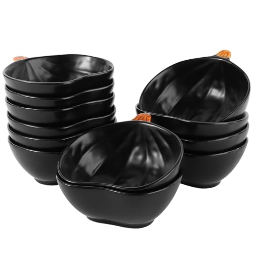 Black Pumpkin Ramekins Set of 12, 6 oz Ceramic Fall Bowls for Thanksgiving & Halloween