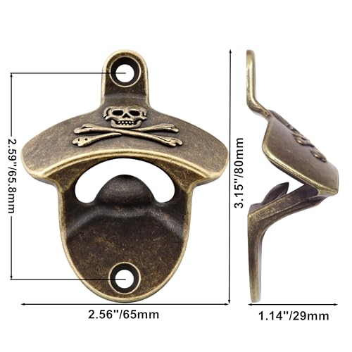 Vintage Skull Wall Mounted Soda Bottle Opener - Antique Bronze - Pirate Design