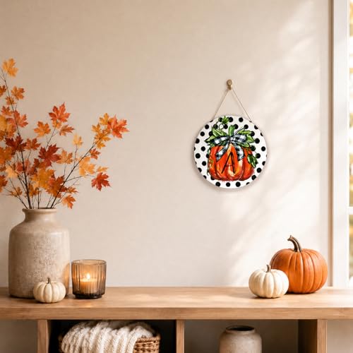 Smile Fall Thanksgiving Wooden Door Hanger with Monogram Letter A - Pumpkin Decor Variation A