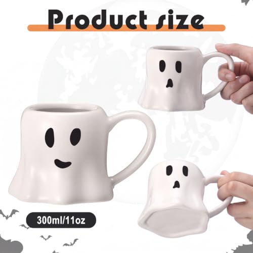 White Ghost Mug Set - Halloween Ceramic Coffee Cups 11 oz, 6 Pieces