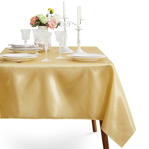 Gold Satin Tablecloth - 58 x 102 Inches Rectangle, Elegant Party & Wedding Decor - Variation: Gold