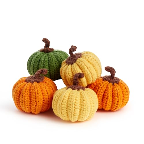 Mini Knit Pumpkins Set of 5 Fall Decor Autumn Bowl Fillers - Yellow, Orange, Green