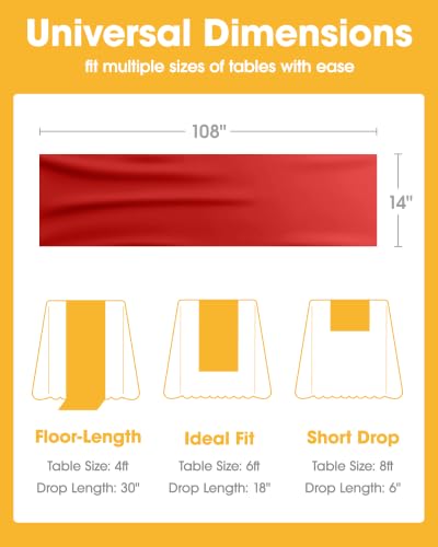Disposable Red Plastic Table Runner 14x108 Inches - 4 Pack for Party Decor