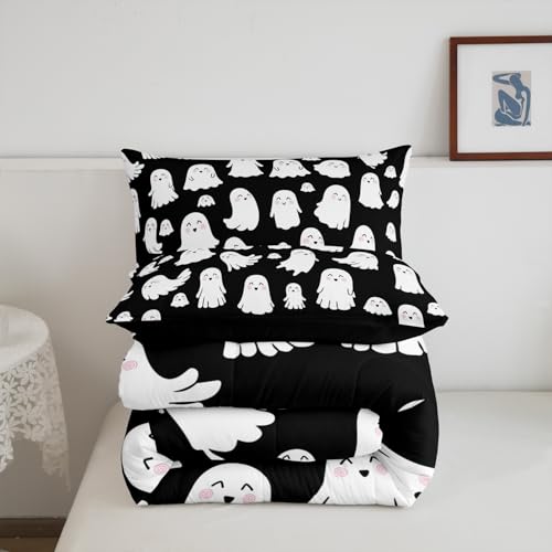 Halloween Ghost Comforter Set - Cute White Spooky Bedding for Kids & Teens Queen Variation 064