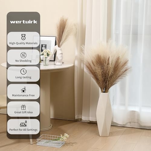 Artificial Pampas Grass Stems - 9 Pack, 38 Inch Long Fluffy Faux Decor Beige & Taupe