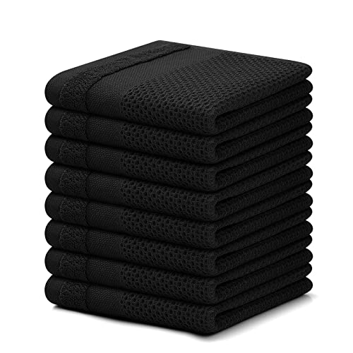 Black Cotton Dish Cloths 8 Pack - 12 x 12 Inches Kitchen Towels