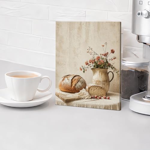 Rustic Bread and Flower Canvas Wall Art - Kitchen Decor, 8x10 Inches - Variation Bread-02
