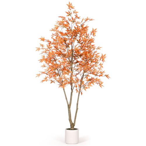 7FT Artificial Maple Tree with Pot - Fall Orange Autumn Decor for Indoor & Outdoor