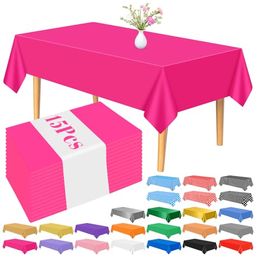 Hot Pink Plastic Tablecloth 15 Pack 54 x 108 Inch Rectangular Party Cover