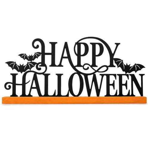 Halloween Wood Sign with Bat Cutouts - Spooky Holiday Decor