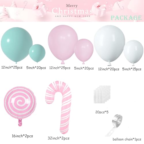 Pink Christmas Balloon Arch Kit 137pcs with Foil Candy Cane & Tree - Xms Pink Variation