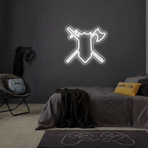 Fantasy Axe Sword Neon Sign LED Wall Light - RPG Gaming Decor, USB Powered